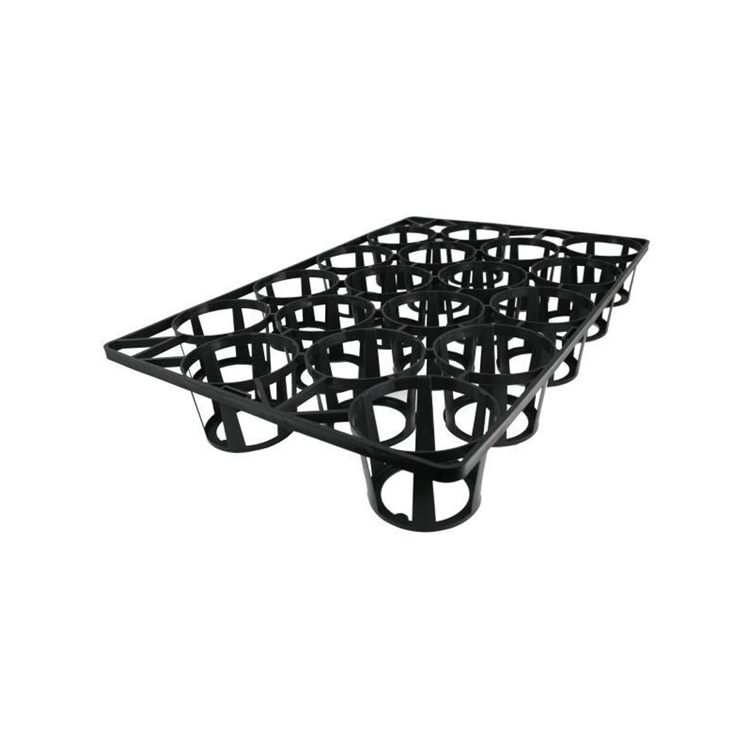 100mm Shuttle Tray (TL) copy Black 100mm nursery pot shuttle tray with multiple round pot holders.